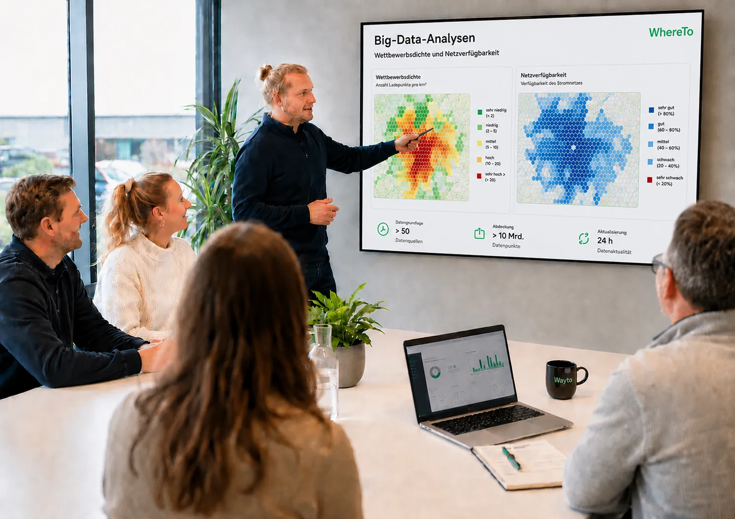 Presentation of a big-data analysis of competitive density and grid availability on a screen